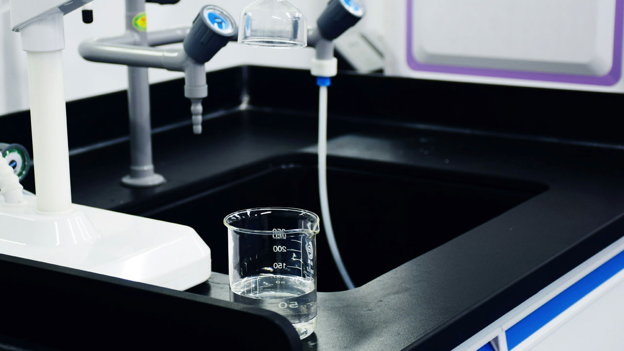 Water in a container being tested in a laboratory