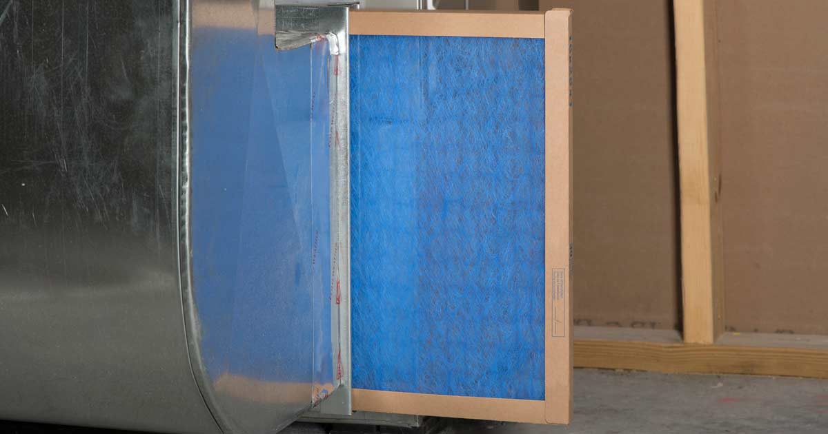 A thin fiberglass filter blue media low MERV