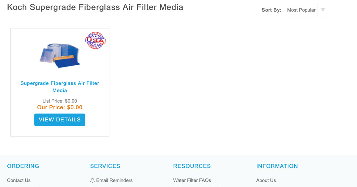 Koch Supergrade Fiberglass Air Filter Media ON SALE!